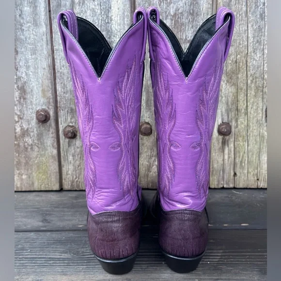 Vintage Purple Tony Lama Exotic Leather Women's Cowboy Boots - Picture 4 of 8